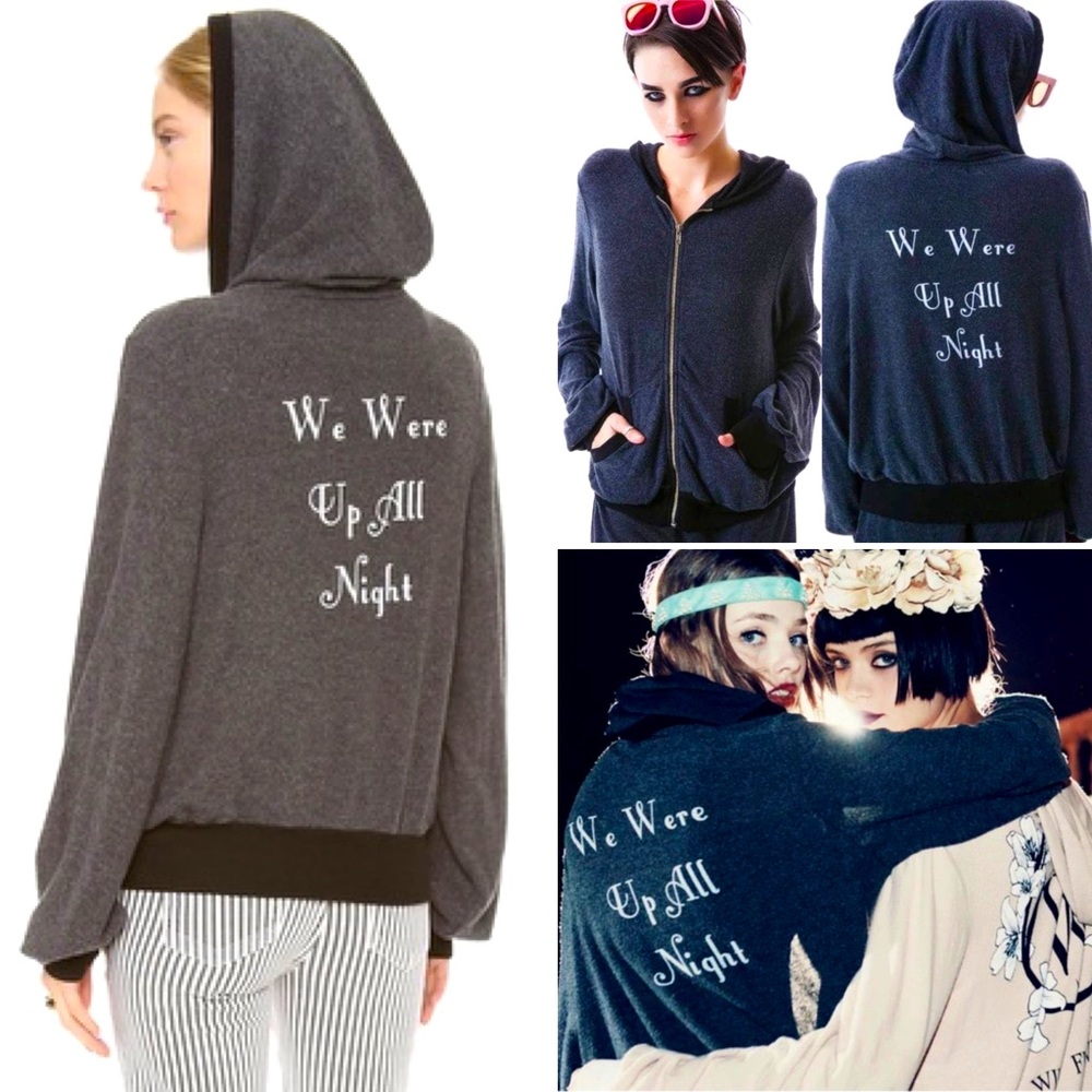 Wildfox Gatsby Summer Nights Malibu Hoodie in Charcoal Gray & Black Size Small